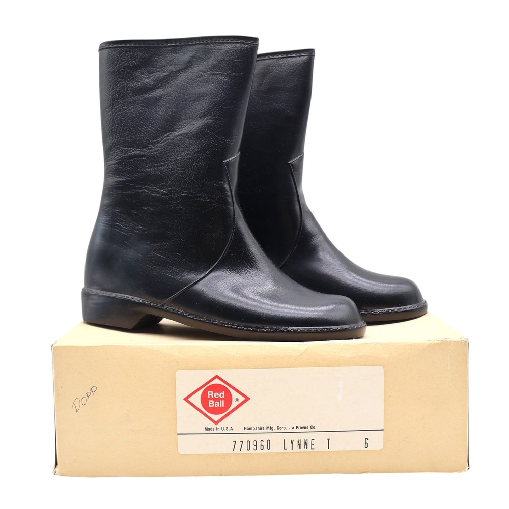 Red Ball Lynne T Boots Womens 6 Vintage 70s Black Rubber Waterproof Deadstock US